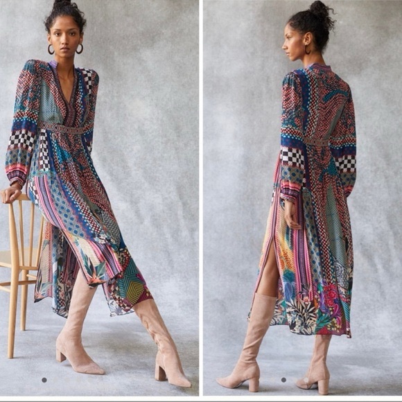 Bhanuni By Jyoti Dresses & Skirts - Anthropologie Bhanuni by Jyoti Patterned Maxi Long Sleeve Slit Boho Maci Dress 6
